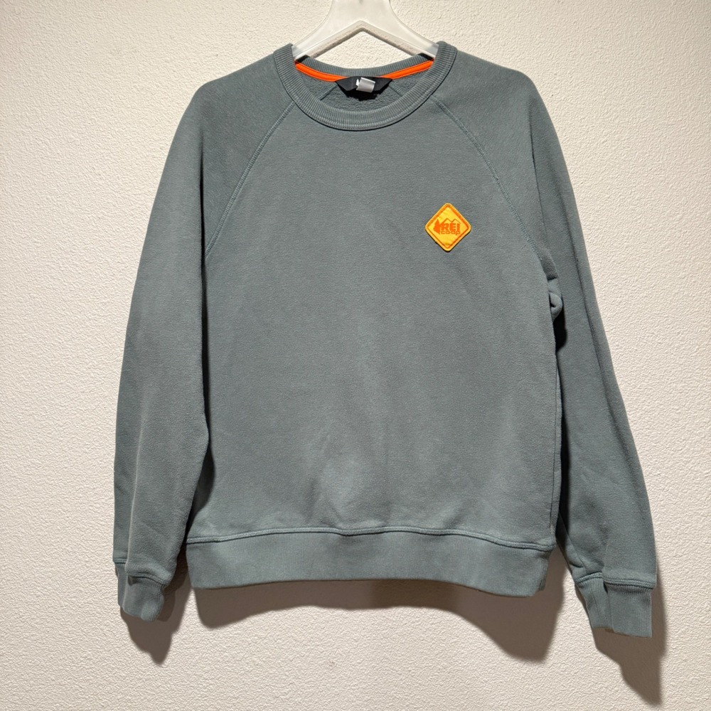 REI Co-op Mens Medium Sage Green Raglan Crewneck Sweatshirt Fleece Logo Patch